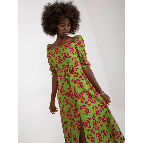 Fashionhunters Light green midi dress with flowers with a slit