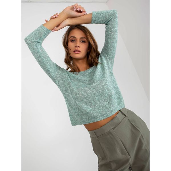 Fashionhunters Light green short classic sweater with a round neckline