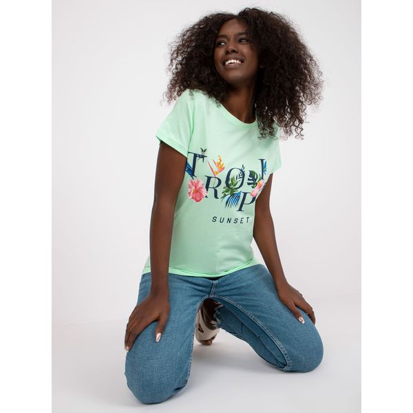 Fashionhunters Light green women's t-shirt with a summer print