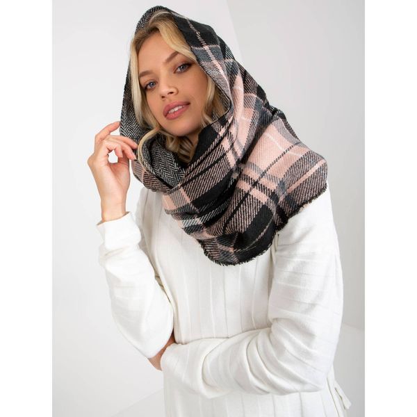 Fashionhunters Light pink and black checkered women's winter scarf