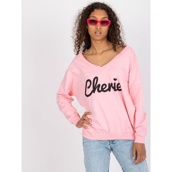 Fashionhunters Light pink and black sweatshirt with an oversize print