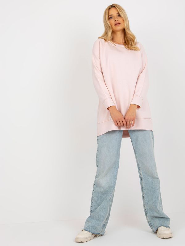 Fashionhunters Light pink basic sweatshirt with round neckline