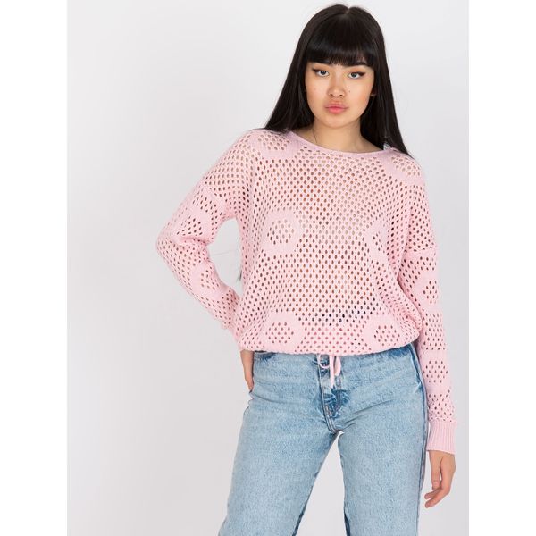 Fashionhunters Light pink classic sweater with an openwork RUE PARIS pattern