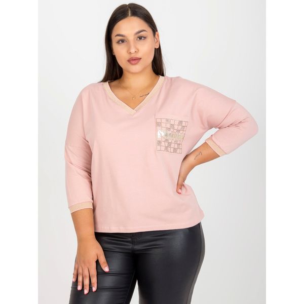 Fashionhunters Light pink everyday plus size blouse with applique