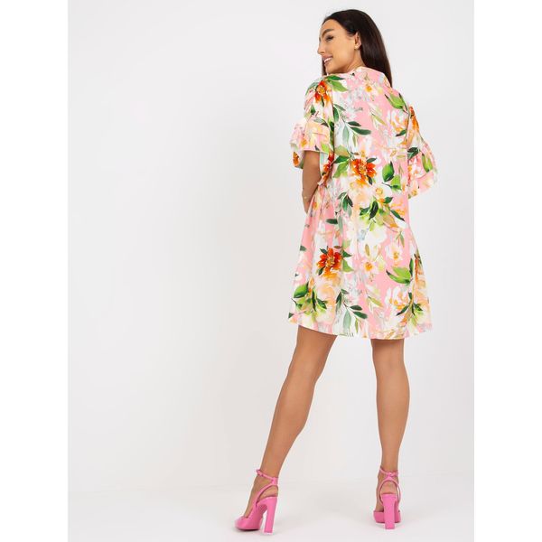 Fashionhunters Light pink floral mini dress with ruffles on the sleeves