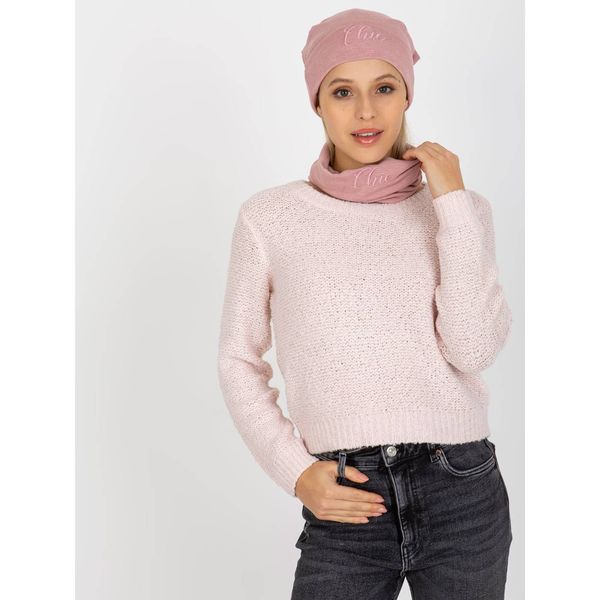 Fashionhunters Light pink knitted hat and chimney set