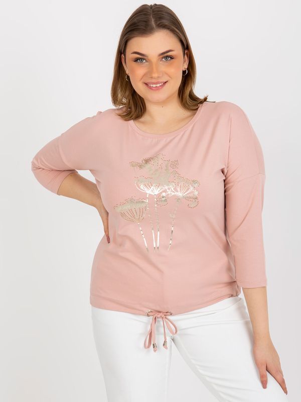 Fashionhunters Light pink oversized blouse with rhinestone application