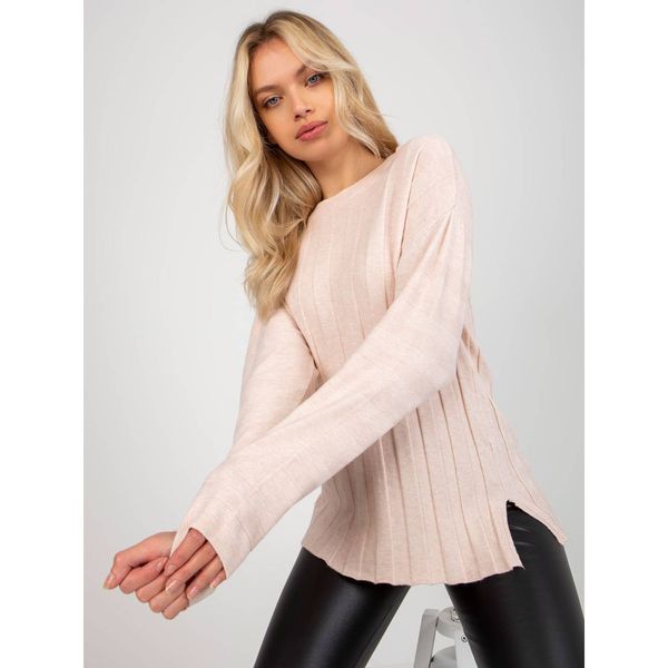 Fashionhunters Light pink plain sweater with a wide stripes