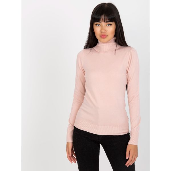 Fashionhunters Light pink plain turtleneck sweater with viscose