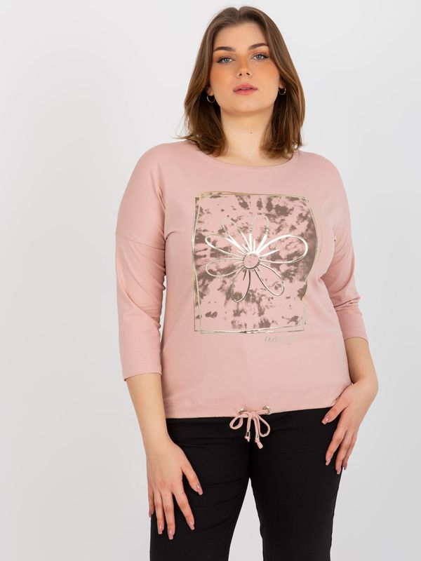 Fashionhunters Light pink plus size T-shirt with print and inscription