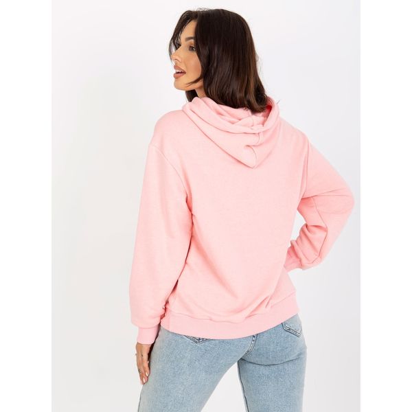 Fashionhunters Light pink sweatshirt with a hood and drawstrings
