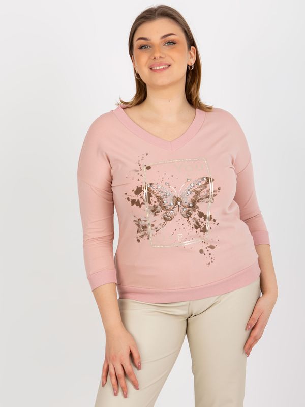 Fashionhunters Light pink V-printed blouse with V-neck