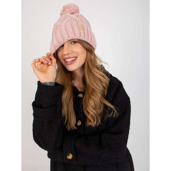 Fashionhunters Light pink women's winter hat with a pompom