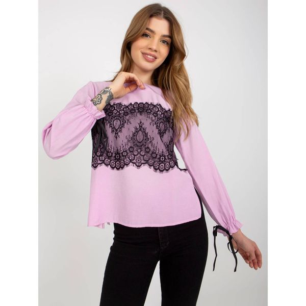 Fashionhunters Light purple formal blouse with lace and tie