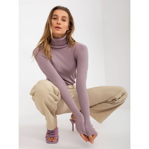 Fashionhunters Light purple ribbed turtleneck sweater with buttons