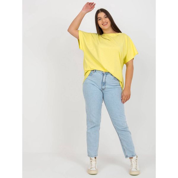 Fashionhunters Light yellow basic plus size cotton t-shirt