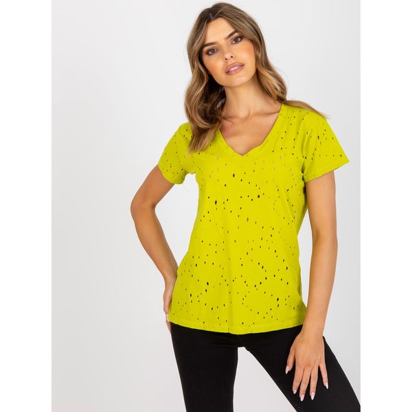 Fashionhunters Lime cotton t-shirt with holes