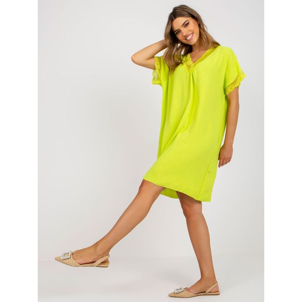 Fashionhunters Lime oversize dress with viscose