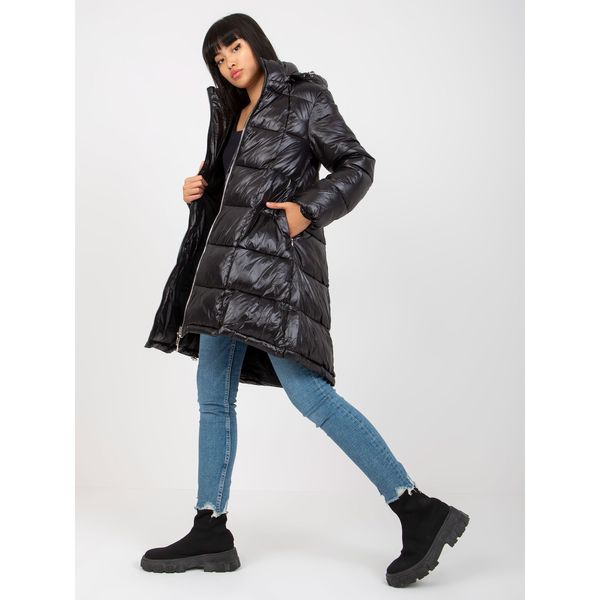Fashionhunters Long black winter jacket with a hood