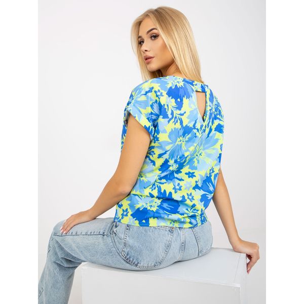 Fashionhunters Loose blue and yellow blouse with RUE PARIS print
