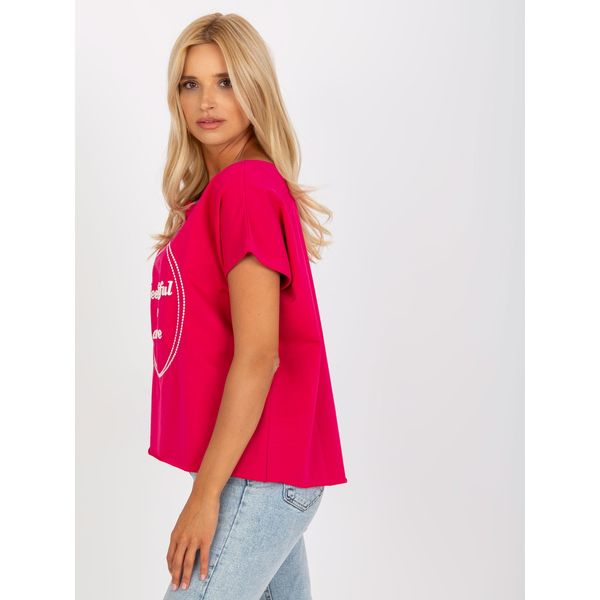 Fashionhunters Loose fuchsia one size blouse with embroidery