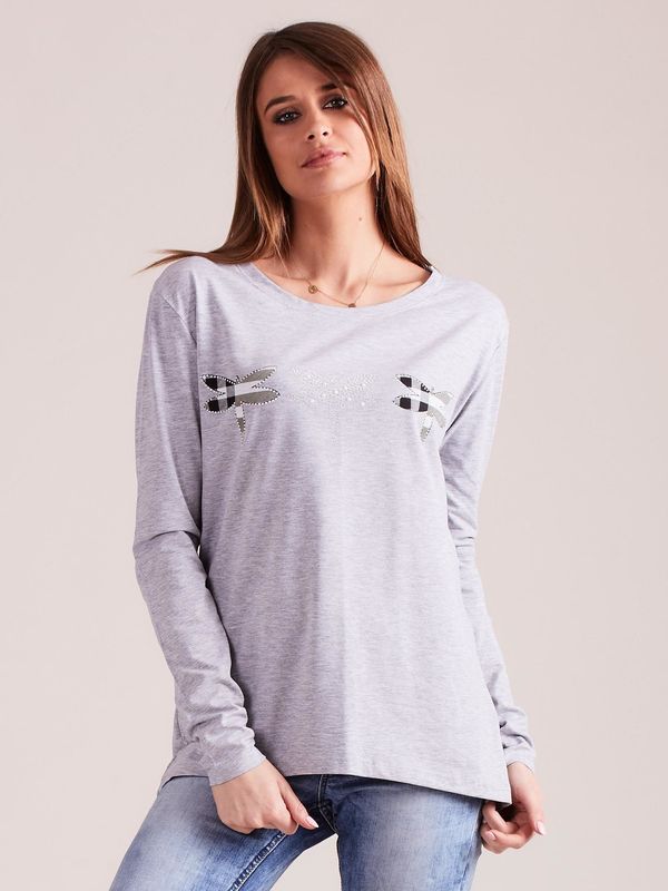 Fashionhunters Loose gray blouse with dragonflies