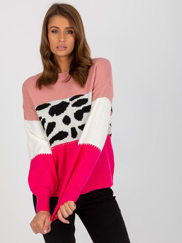 Fashionhunters Loose pink classic sweater with glossy thread
