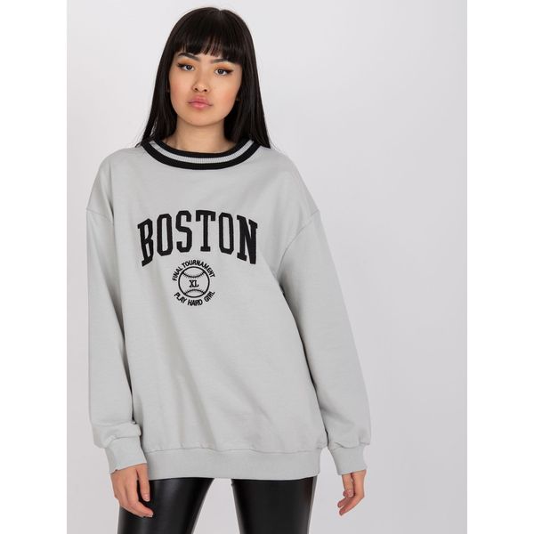 Fashionhunters Louna gray sweatshirt without a hood with long sleeves