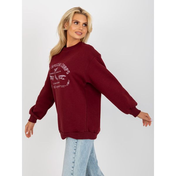 Fashionhunters Maroon sweatshirt with an oversize print