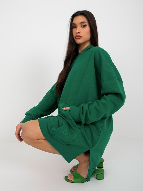 Fashionhunters MAYFLIES dark green long oversized kangaroo sweatshirt