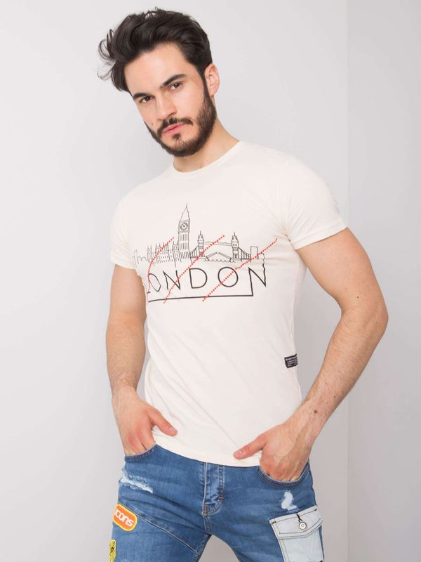 Fashionhunters Men's Beige Cotton T-shirt