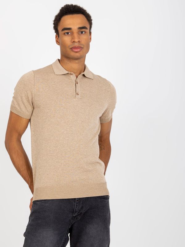 Fashionhunters Men's beige polo shirt with buttons LIWALI