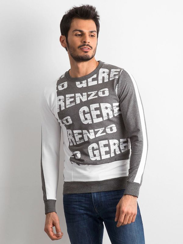 Fashionhunters Men's gray-and-white sweatshirt with inscriptions