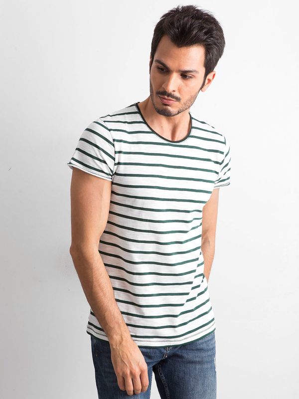 Fashionhunters Men's white-green striped T-shirt