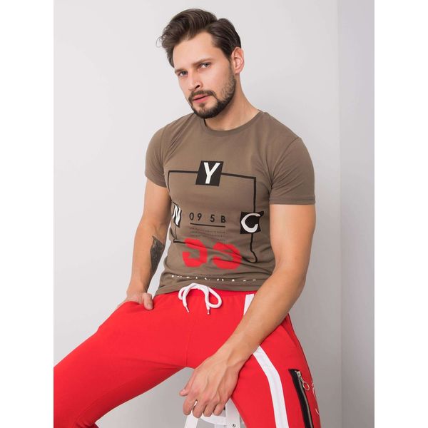 Fashionhunters Męska koszulka khaki z nadrukiem tekstowym