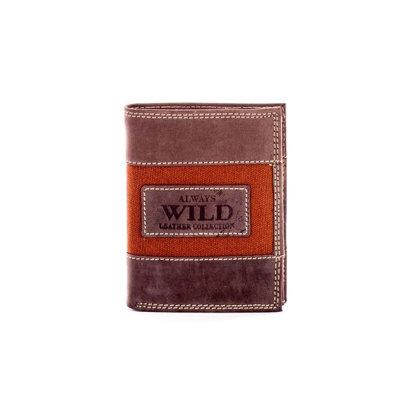 Fashionhunters Męski brązowy skórzany portfel z wkładką z tkaniny