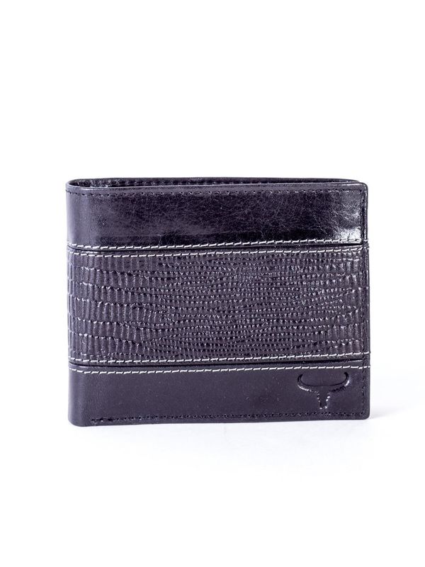 Fashionhunters Męski czarny skórzany portfel z poziomą wytłaczaną wkładką