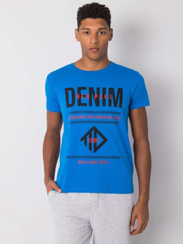 Fashionhunters Męski niebieski bawełniany t-shirt z nadrukiem