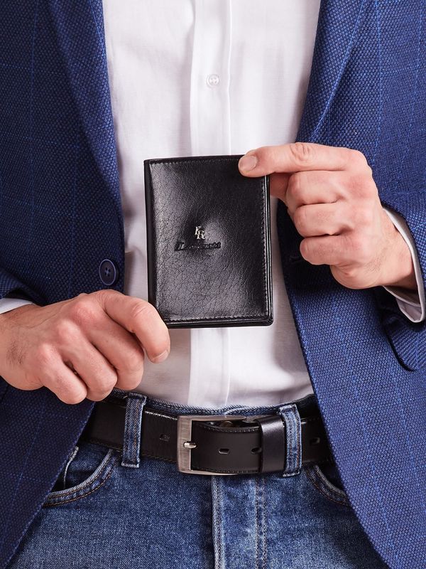 Fashionhunters Męski pionowy skórzany portfel z czarnym wytłaczaniem