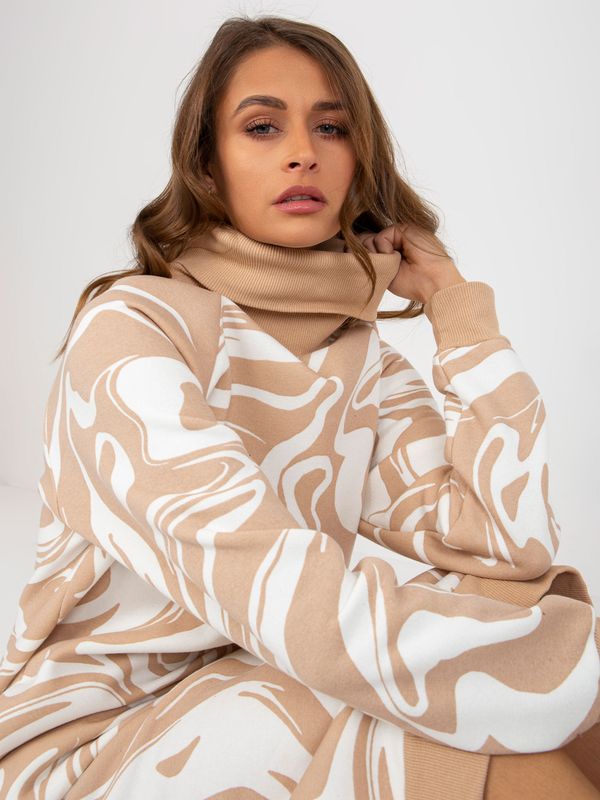 Fashionhunters Midi tracksuit dress with camel and white turtleneck