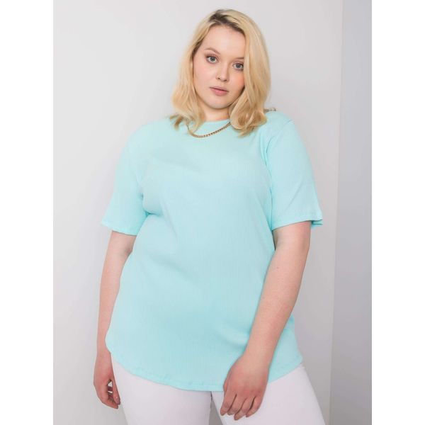 Fashionhunters Miętowa bluzka w paski plus size