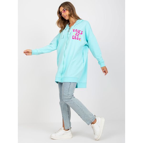 Fashionhunters Mint and fuchsia sweatshirt with a print on the back