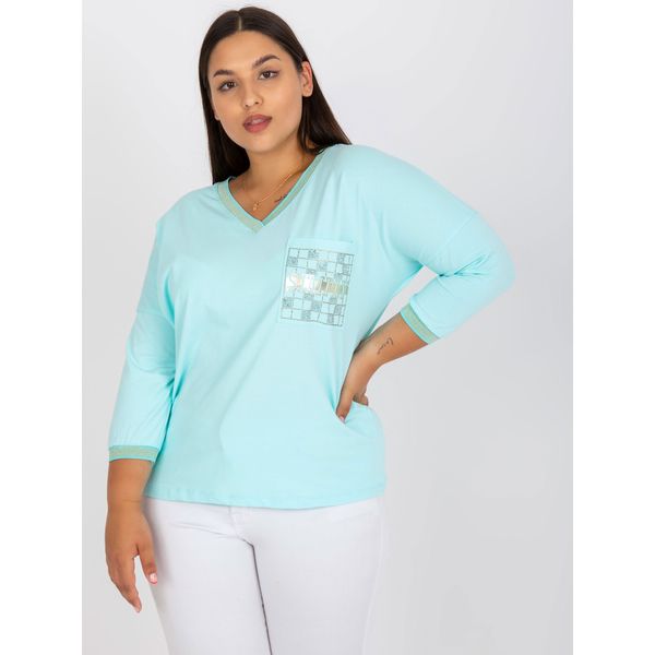 Fashionhunters Mint cotton plus size blouse with 3/4 sleeves