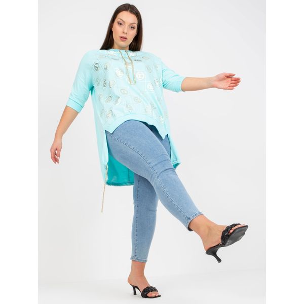 Fashionhunters Mint cotton plus size blouse with a printed design