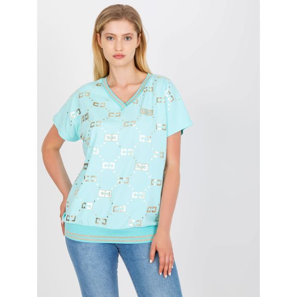 Fashionhunters Mint cotton plus size blouse with short sleeves