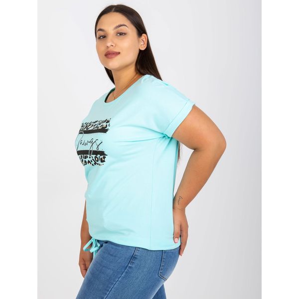 Fashionhunters Mint cotton plus size t-shirt with a printed design