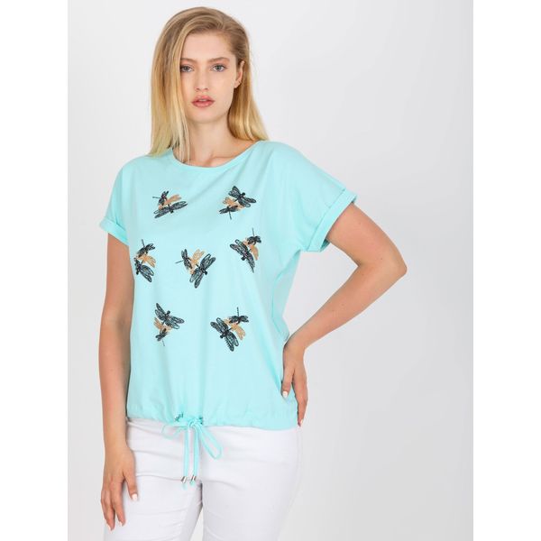 Fashionhunters Mint cotton plus size t-shirt with short sleeves