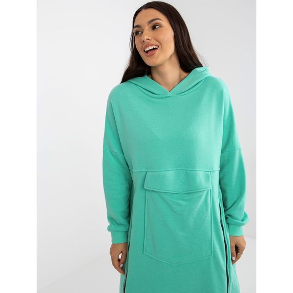 Fashionhunters Mint long oversize sweatshirt with zippers and a pocket
