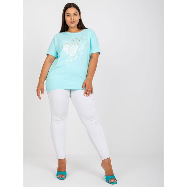 Fashionhunters Mint loose plus size t-shirt with an applique