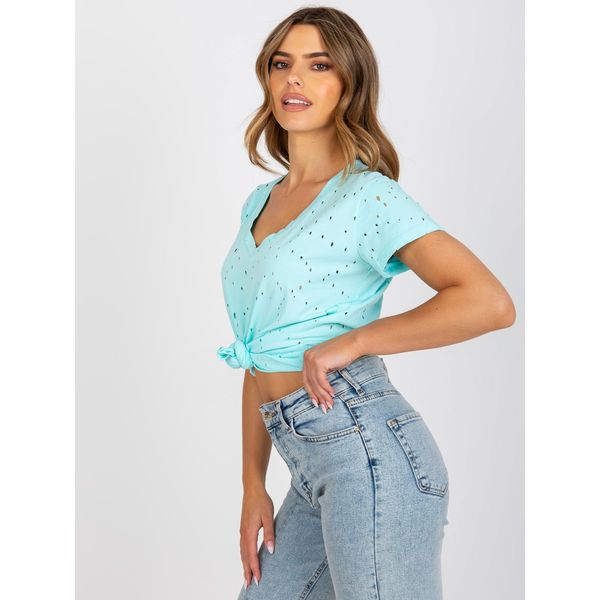 Fashionhunters Mint one-color t-shirt with short sleeves